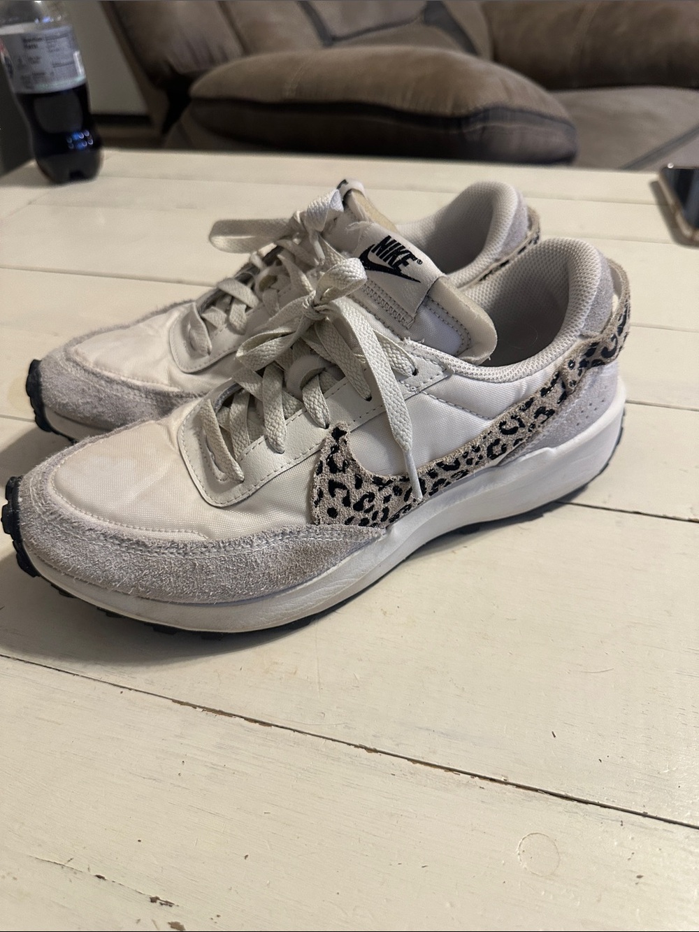 Nike Women's White Sneakers with Leopard-Print Swoosh